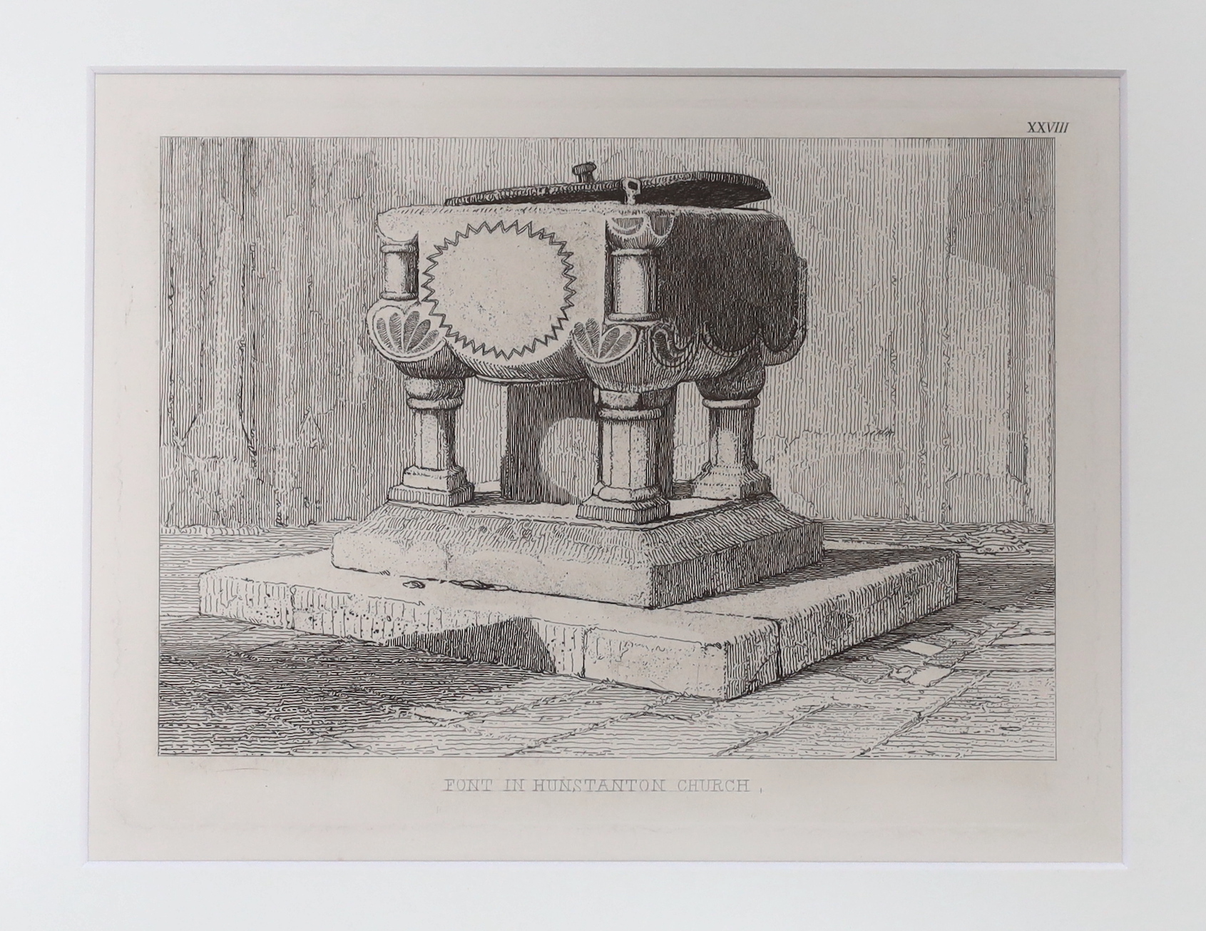 John Sell Cotman (1782-1842), six etchings including, ‘Font in Hunstanton Church’, ‘Hautbois Font Norfolk’ and ‘Font at Calthorpe’, largest 28 x 22cm